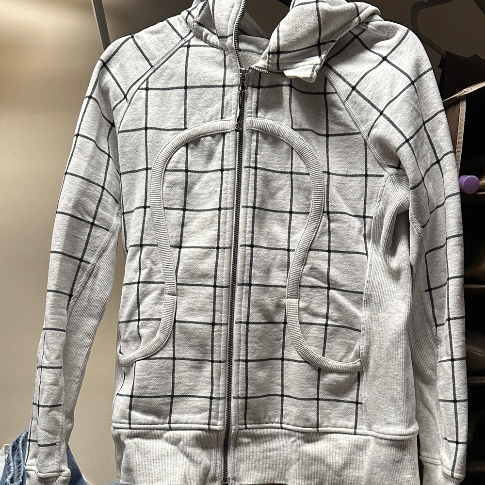 LuluLemon Scuba Gray Checkered Zip-Up Hoodie